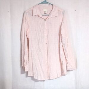 Cynthia Rowley Pale Pink Long Sleeve Textured Cotton Button Up Size Large
